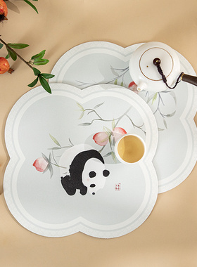 国风熊猫茶桌吸水硅藻泥茶垫厨房防污隔热餐垫可定制台面沥水垫
