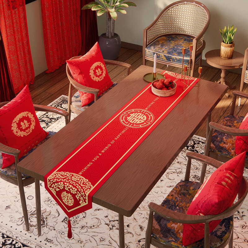 结婚桌旗红色棉麻床旗防水长形流苏桌布喜庆中式婚礼茶几电视柜布,居家布艺,桌旗,淘宝优惠券,粉丝福利购,淘宝优惠卷