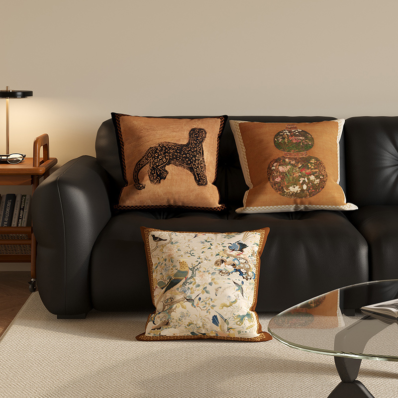 新中式金钱豹天鹅绒高级抱枕床头靠垫客厅沙发方形靠枕腰垫枕芯