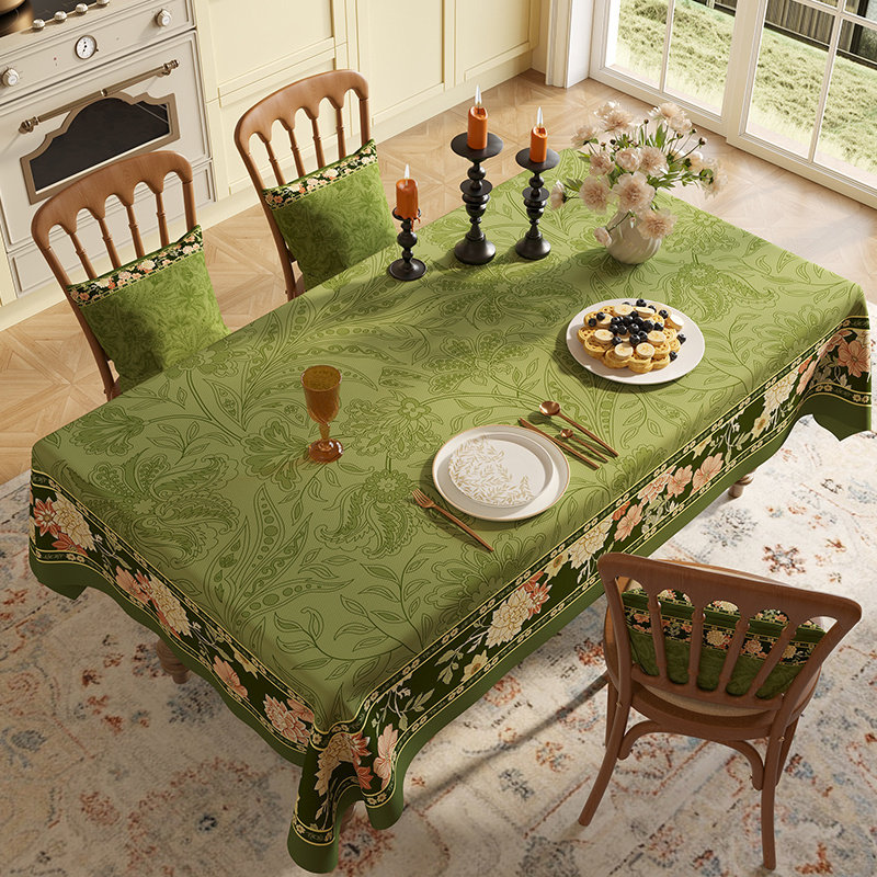 轻奢高级感餐桌布防水防烫桌面台布林谷田园绿茶几布电视柜盖布