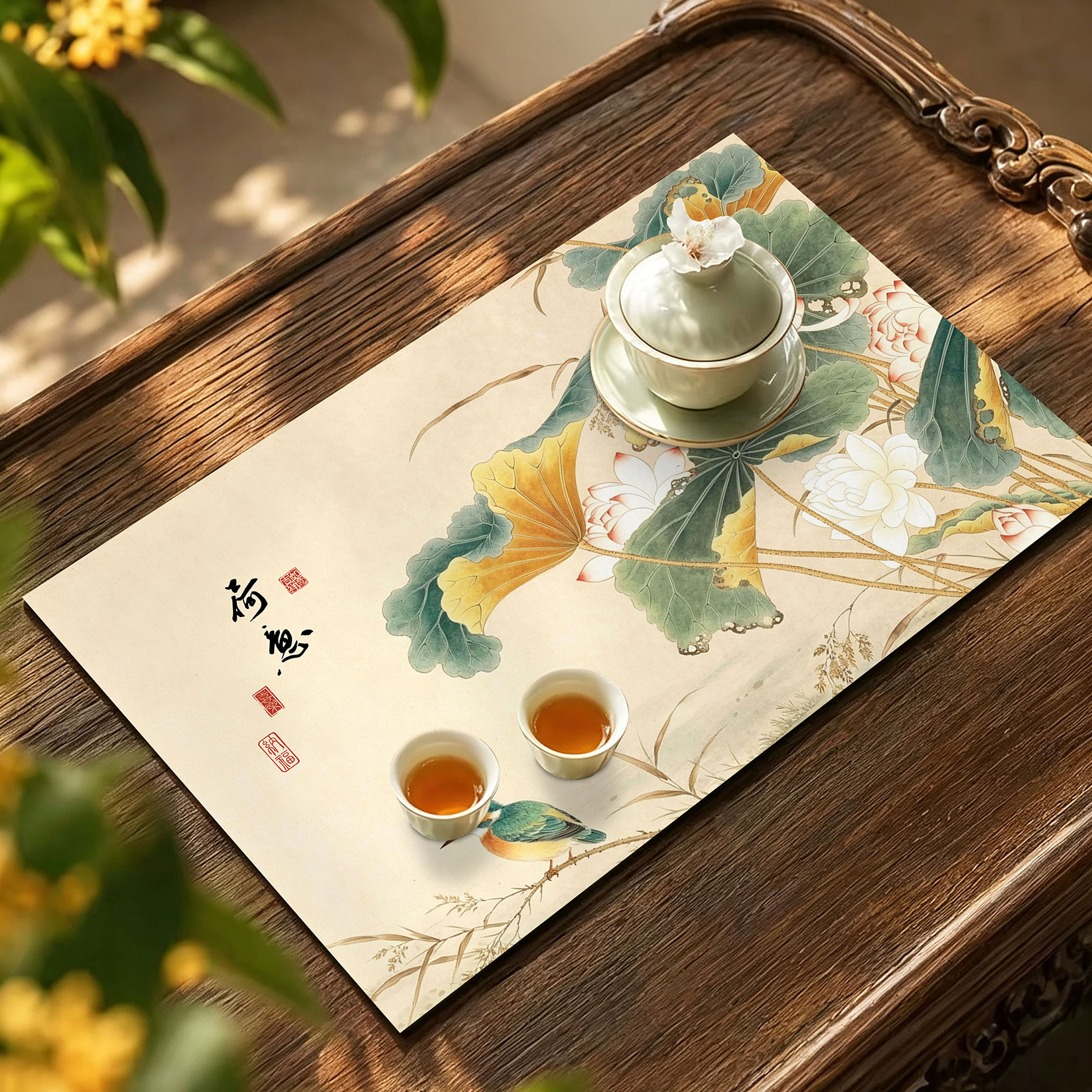 中式荷花茶具餐垫吸水隔热