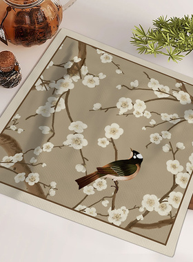 新中式花鸟茶盘茶具短毛绒盖布咖啡机柔软方巾万能防尘家居布艺