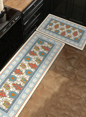 民族风蓝厨房专用吸水地垫硅藻泥防滑吸油好打理脚垫定制入户门垫