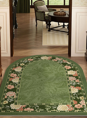 美式墨绿入户门丝圈地垫轻奢高级感弧形家用门厅玄关脚垫门口门垫