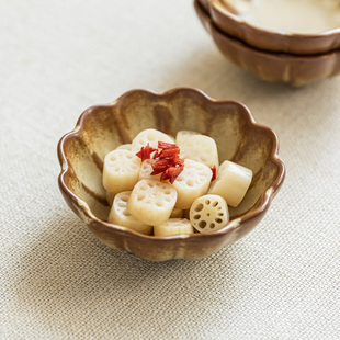 花型粗陶小碟子家用蘸料碟凉菜碟火锅调味碟饺子醋碟 HOME 日式