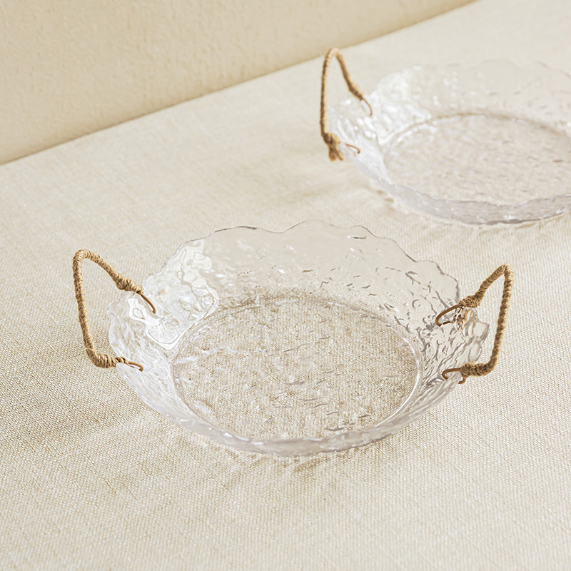 绳编双耳玻璃盘水果盆零食盘子