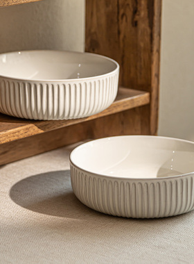 YE HOME 简约陶瓷碗竖条纹大容量家用沙拉碗汤碗圆碗精致碗甜品碗