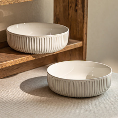 YEHOME简约陶瓷碗竖条纹大容量