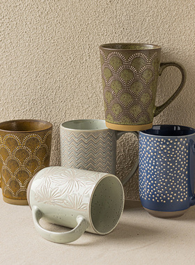 YE HOME【大容量高杯】复古陶瓷马克杯浮雕欧式情侣大水杯 微瑕疵