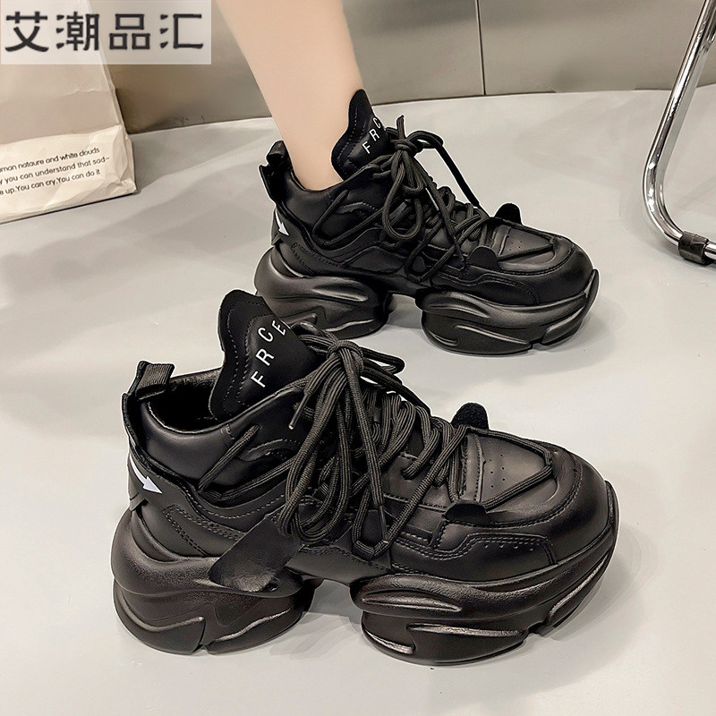 明星同款真皮增高厚底老爹鞋女