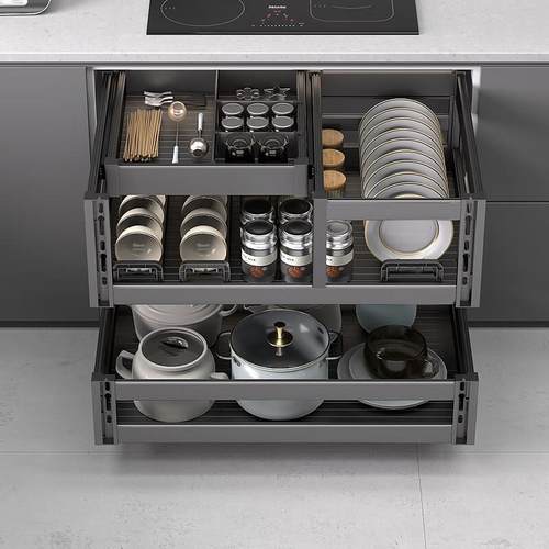 厨房拉篮厨房橱柜铝合金双层收纳碗碟架抽中抽