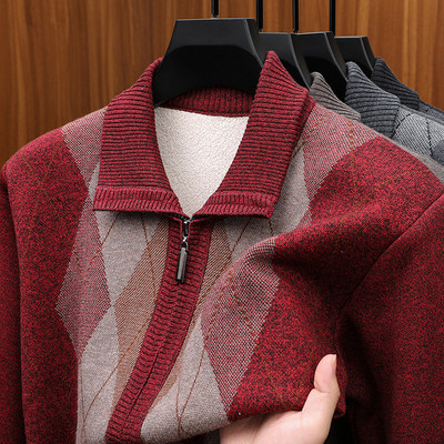 中老年爸爸装毛衣开衫外套加绒保暖针织羊毛衫男老人爷爷秋冬上衣