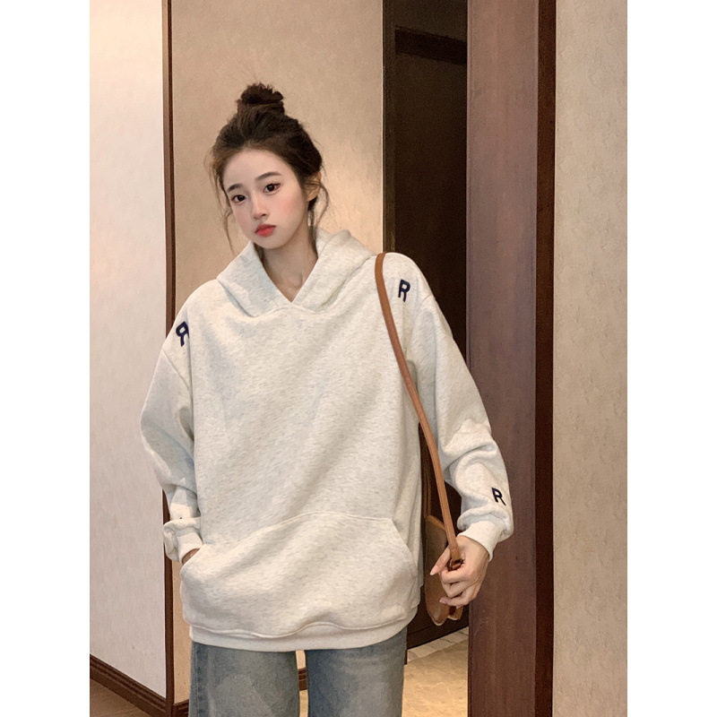 美式慵懒连帽加绒卫衣女秋冬2025新款大码宽松韩版长袖中长款