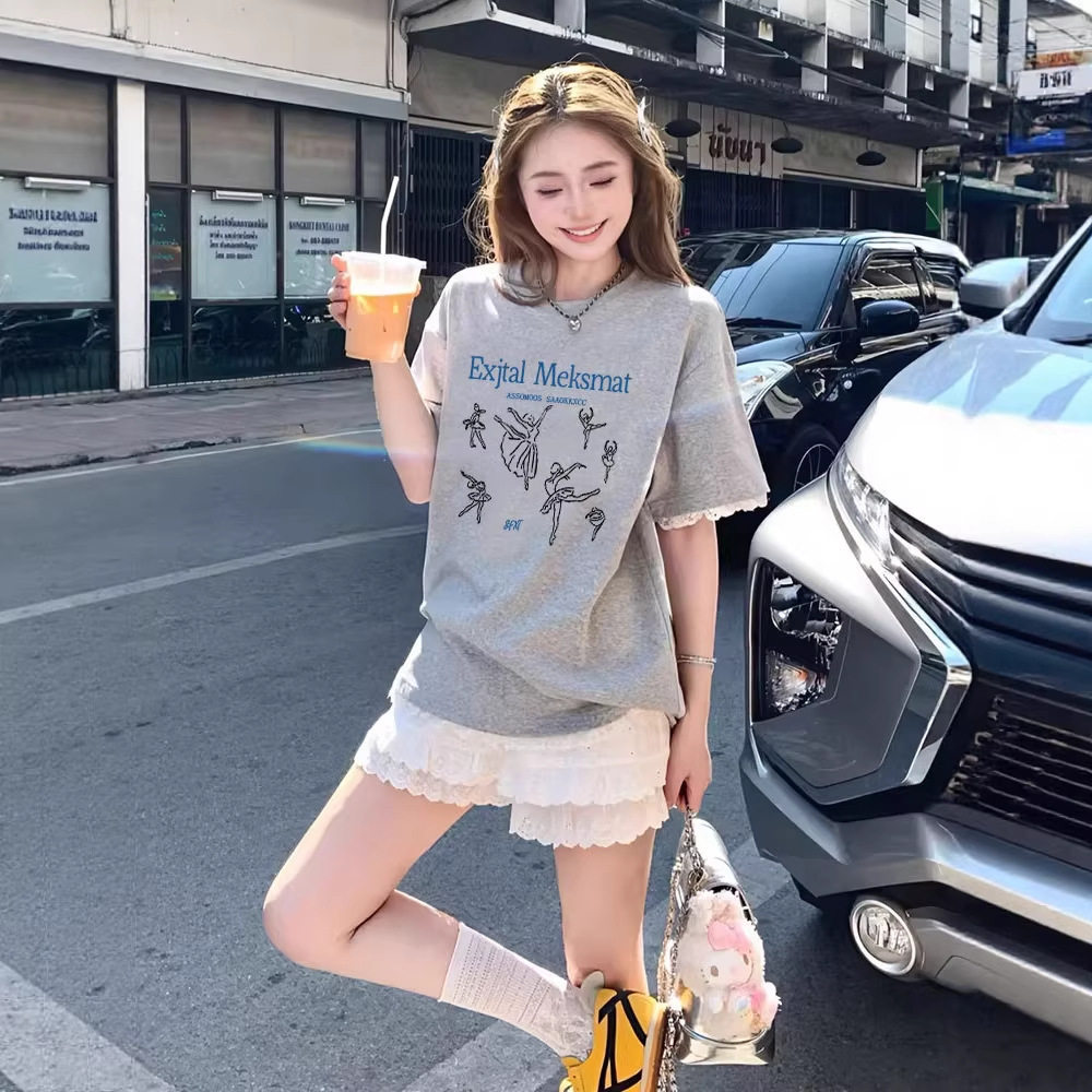 短袖t恤女2026新款正肩纯棉灰色设计感绝美巨好看的小上衣夏纯棉