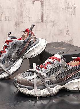 秋季男鞋子做旧男士绑带厚底老爹鞋韩版潮男鞋增高拼色运动休闲鞋