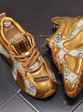 复古潮时尚男鞋ins个性刺绣拼色包底休闲鞋韩版青年百搭运动鞋