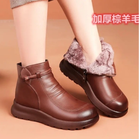 温州福祥妈妈鞋工厂店羊毛软底妈妈棉鞋加绒保暖防滑平底皮鞋短靴,女鞋,时尚雪地靴,淘宝优惠券,粉丝福利购,淘宝优惠卷