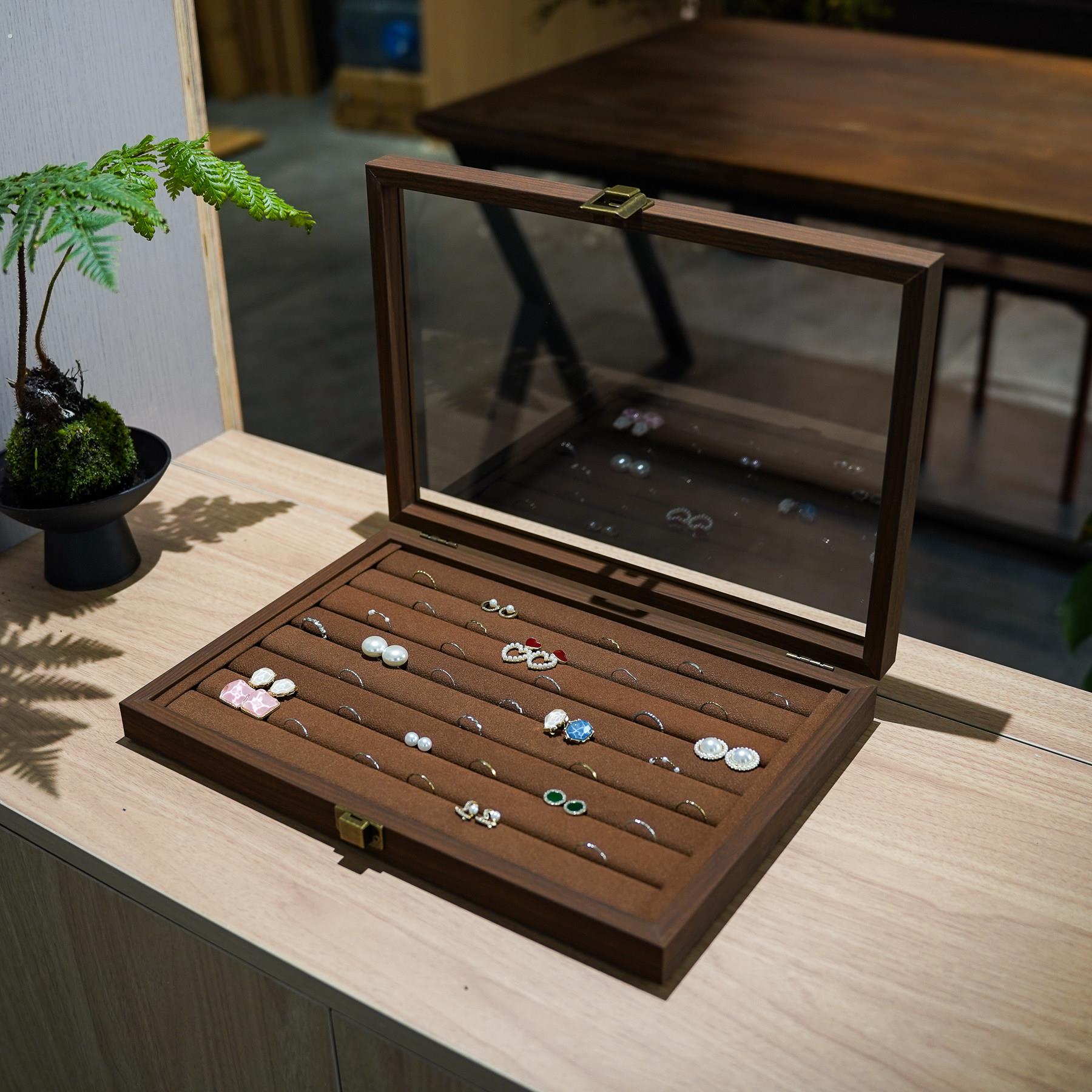 大号戒指胡桃木纹首饰盒8条分类收纳展示盒家用高档饰品整理盒子