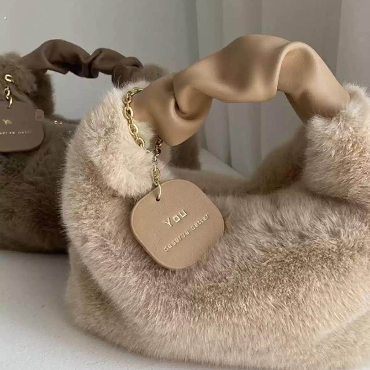 不掉毛秋冬毛绒手提包女高级感仿兔毛毛毛包不掉毛毛茸茸斜挎包