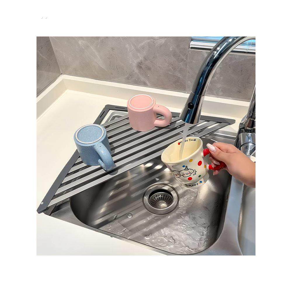 三角厨房沥水架水槽边置物架家用碗碟筷果蔬收纳轻便式可折叠卷帘