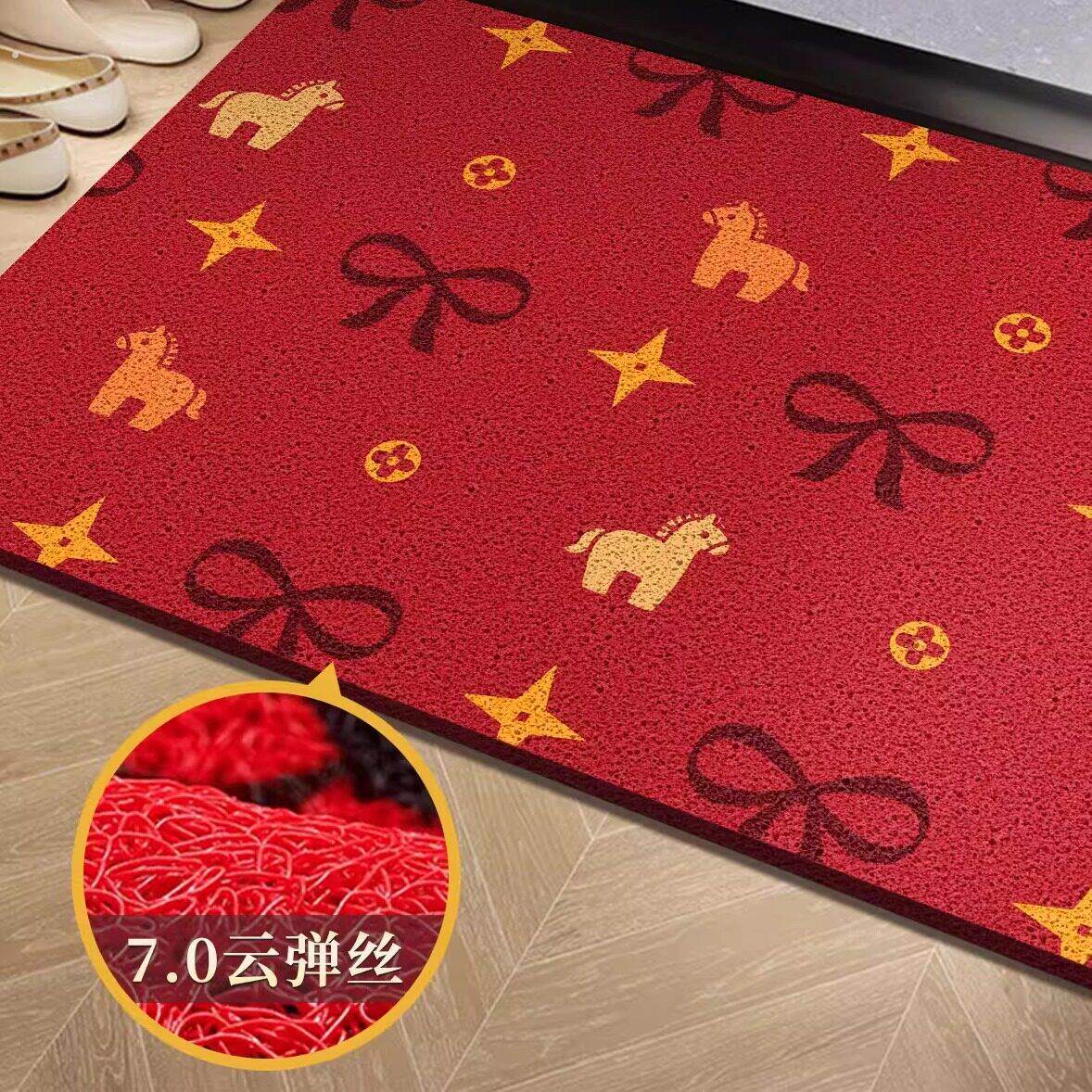 家用进门口脚垫新款马年丝圈地垫玄关入户门红色新年喜庆地毯垫子