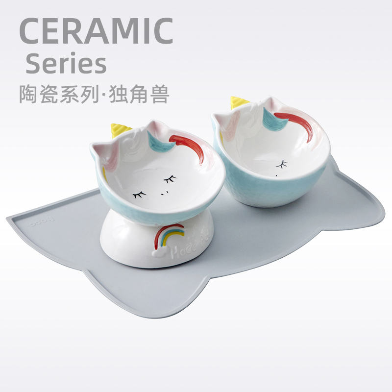 hocc独角兽猫碗陶瓷保护颈椎喝水
