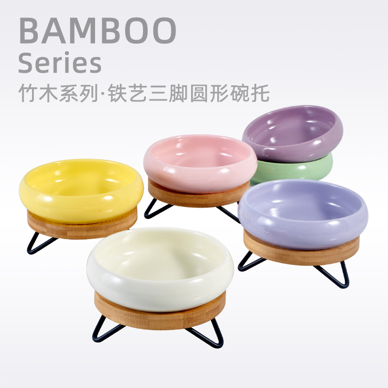 hocc猫碗陶瓷增高橡木架水碗粮碗