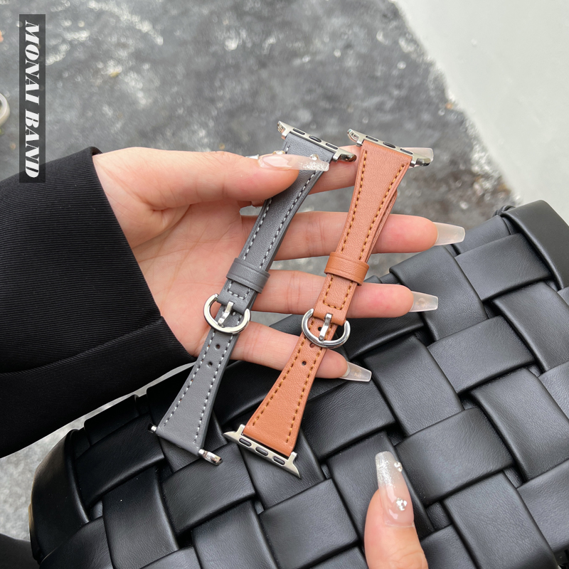 马蹄扣细款适用于苹果手表真皮41m表带applewatch789女细时尚腕带