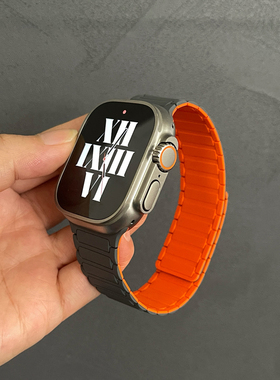 适用iwatch10苹果手表s9磁吸硅胶表带applewatchs8/7撞色工装表带