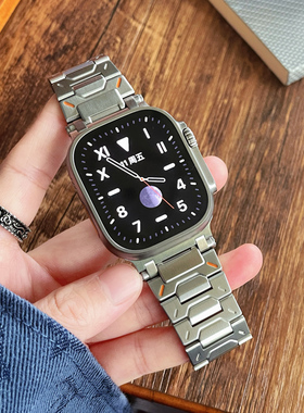 适用苹果手表46mmiwatchs10不锈钢表带applewatchultra金属表带男