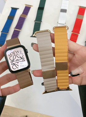 MS苹果手表Applewatch荔枝纹皮质磁吸表带男女款适用于iwatch67代