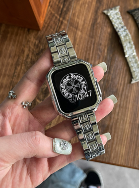 复古克罗心小方块适用苹果手表S10Ultra2金属表带applewatch9腕带