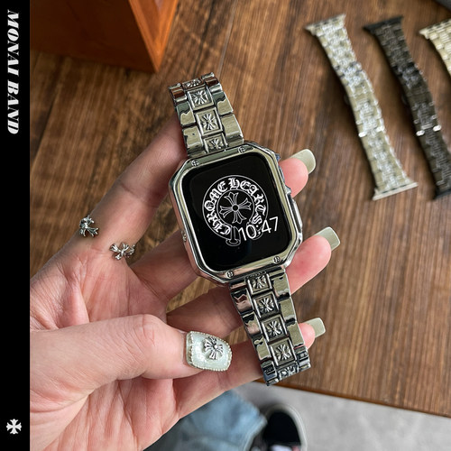 复古克罗心小方块适用苹果手表S10Ultra2金属表带applewatch9腕带