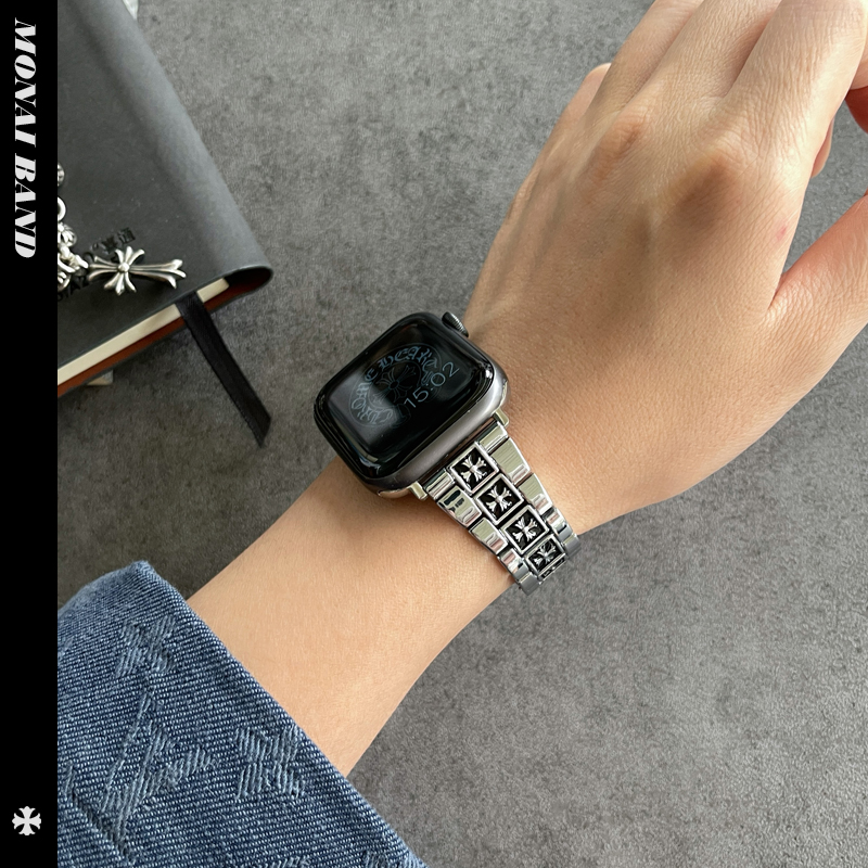复古克罗心适用苹果手表46mm金属表带applewatch8910代腕带ultra