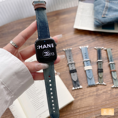 牛仔表带40mm适用于applewatch789代iwatch654se休41mm闲帆布表带