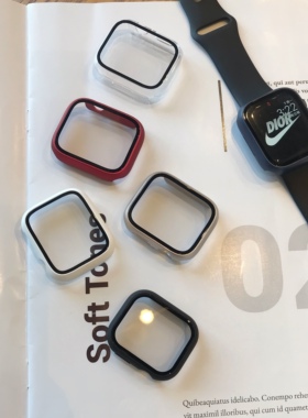 MS苹果手表PC+钢化膜保护壳Applewatch透明表壳适用iwatch4567代