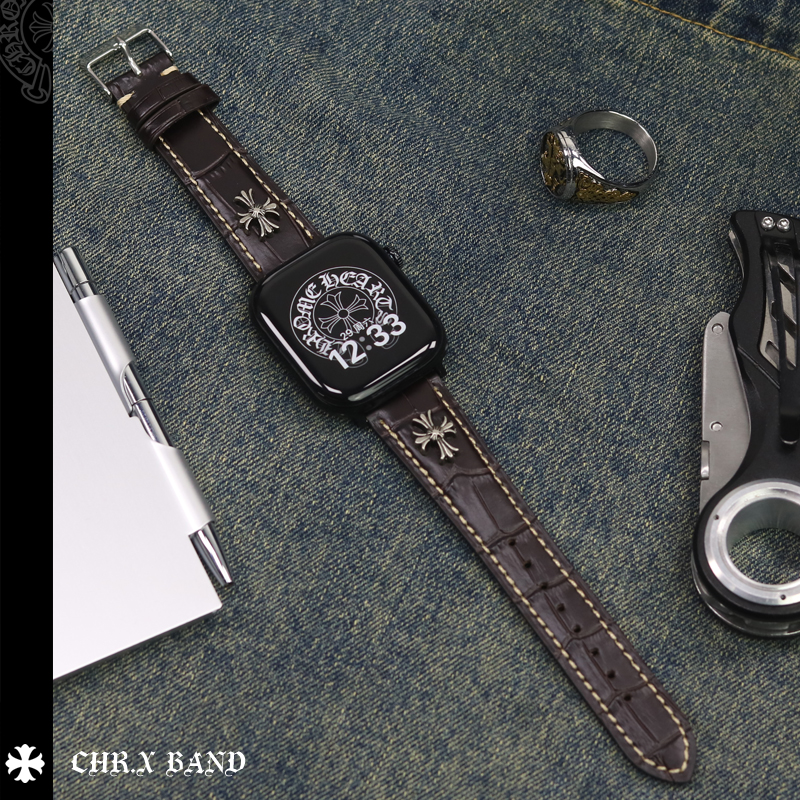 适用苹果手表潮牌牛皮45表带