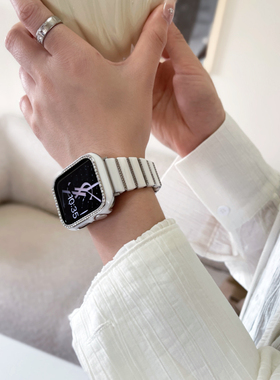 纯白陶瓷适用于苹果手表41mm陶瓷金属表带applewatch78保护壳40mm