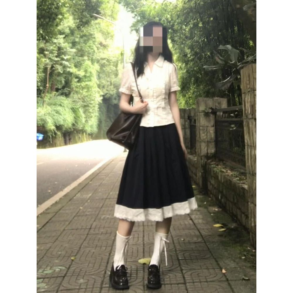 日系JK学院风POLO领衬衫半裙套装