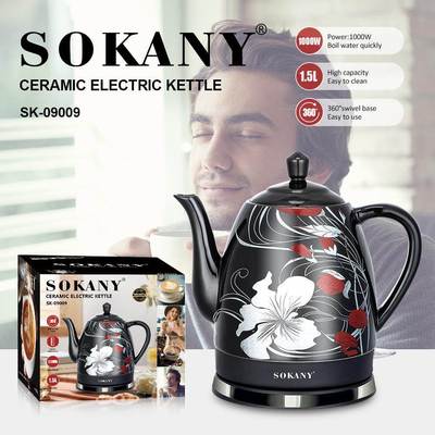 跨境SOKANY09009陶瓷水壶印花电水壶家用烧开水壶ELECTRIC KETTLE