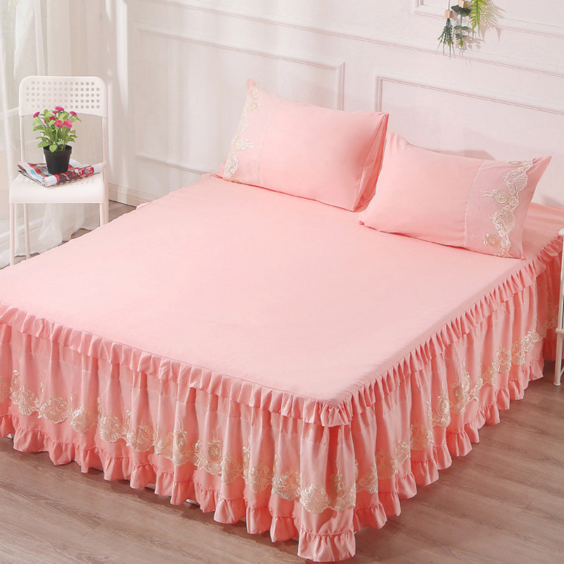 2025夏季纯色蕾丝床裙单件公主风韩版花边床罩1.35米三件套床围裙