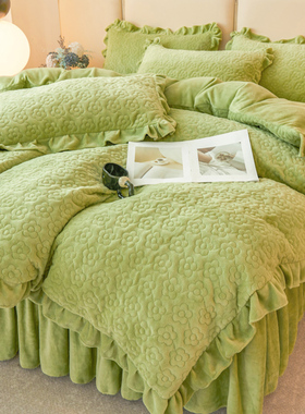 牛奶绒绿色被套单件2x2.3m双面珊瑚绒水晶绒被罩加绒加厚冬季保暖