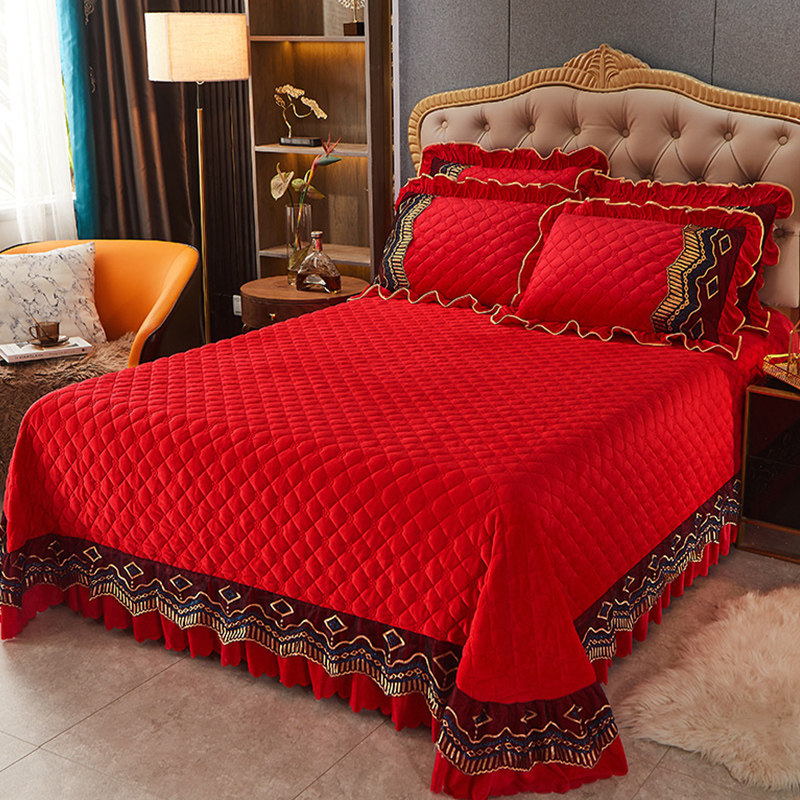 秋冬保暖水晶绒夹棉床盖单件加厚牛奶绒床罩带裙边1.8m床套三件套,床上用品,床盖,淘宝优惠券,粉丝福利购,淘宝优惠卷