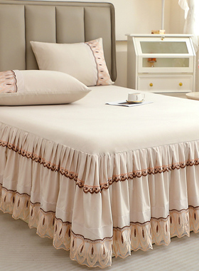 公主风蕾丝花边床裙单件床套180x220cm床单带裙边三件套遮丑下摆