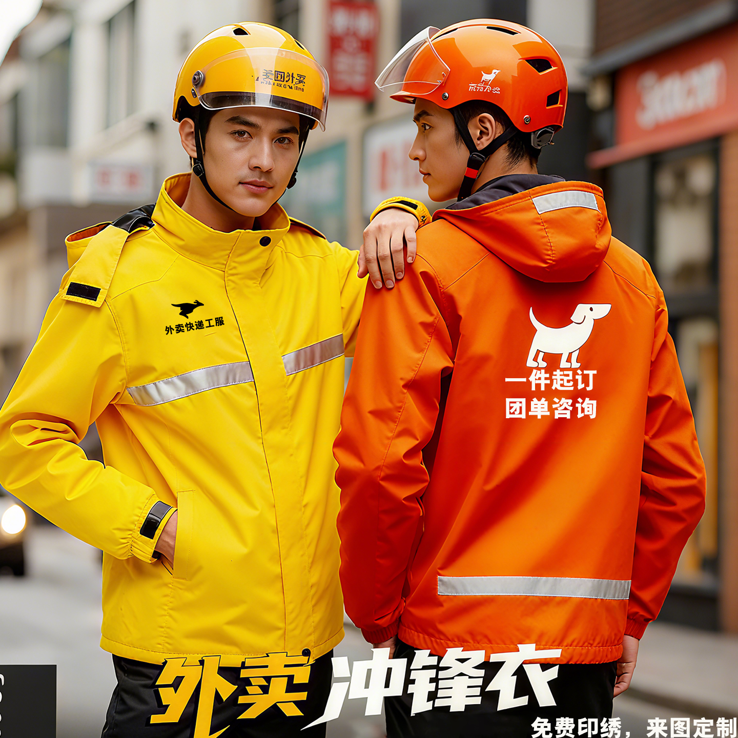 外卖冲锋衣定制工作服印logo字