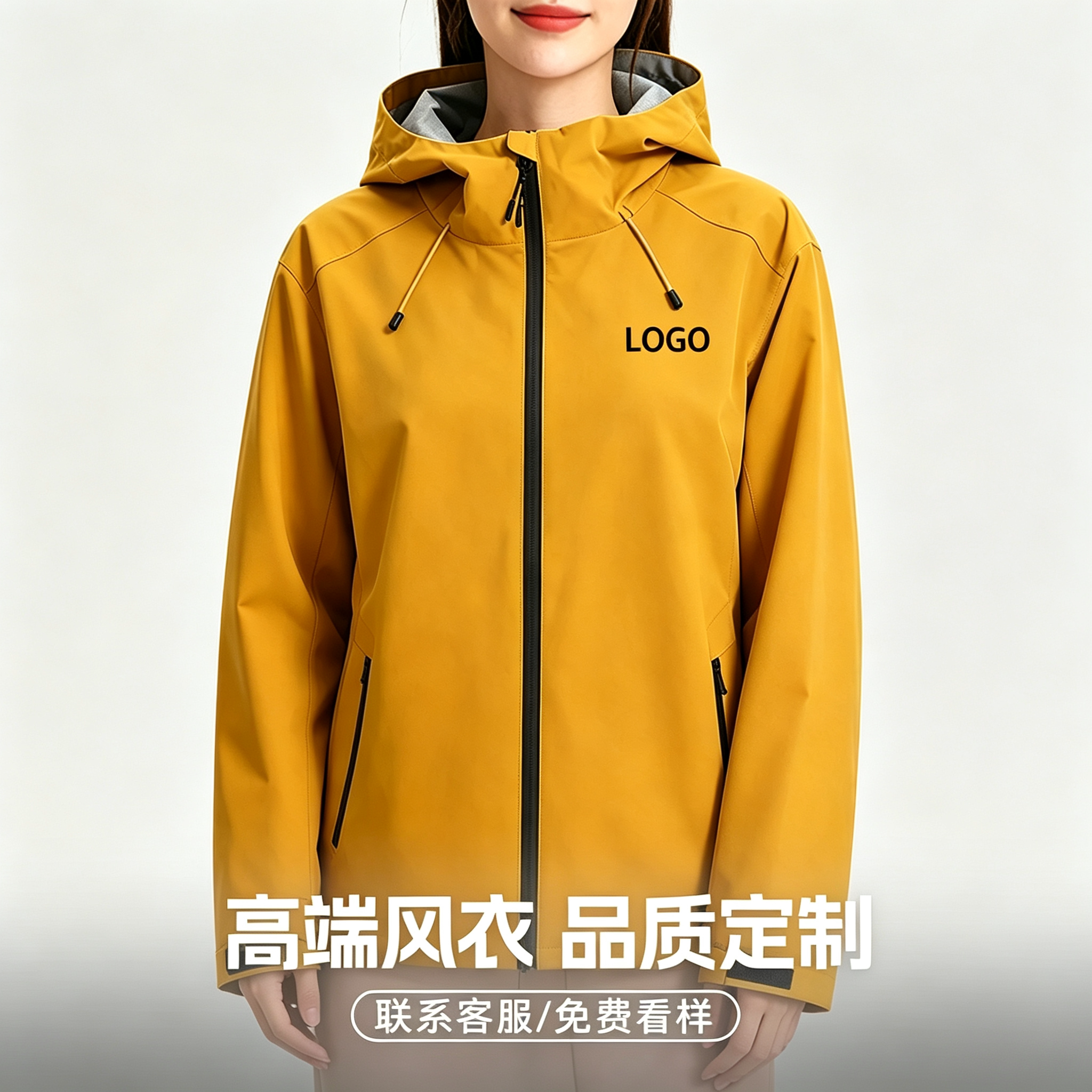 户外单层冲锋衣定制印logo企业团体工作服秋冬防风防水连帽外套男
