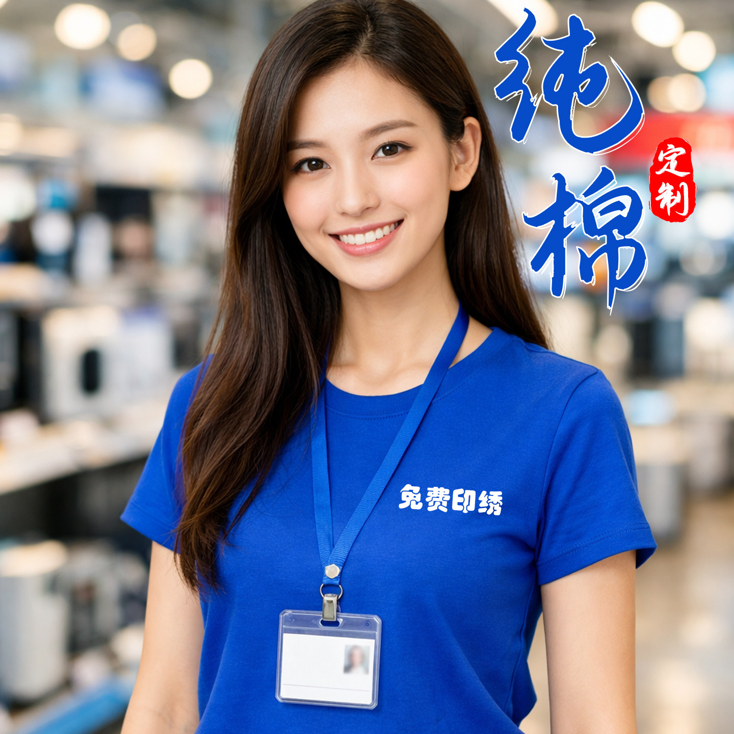 克莱因蓝工作服t恤定制纯棉短袖圆领衣服工装印制logo夏季工服diy