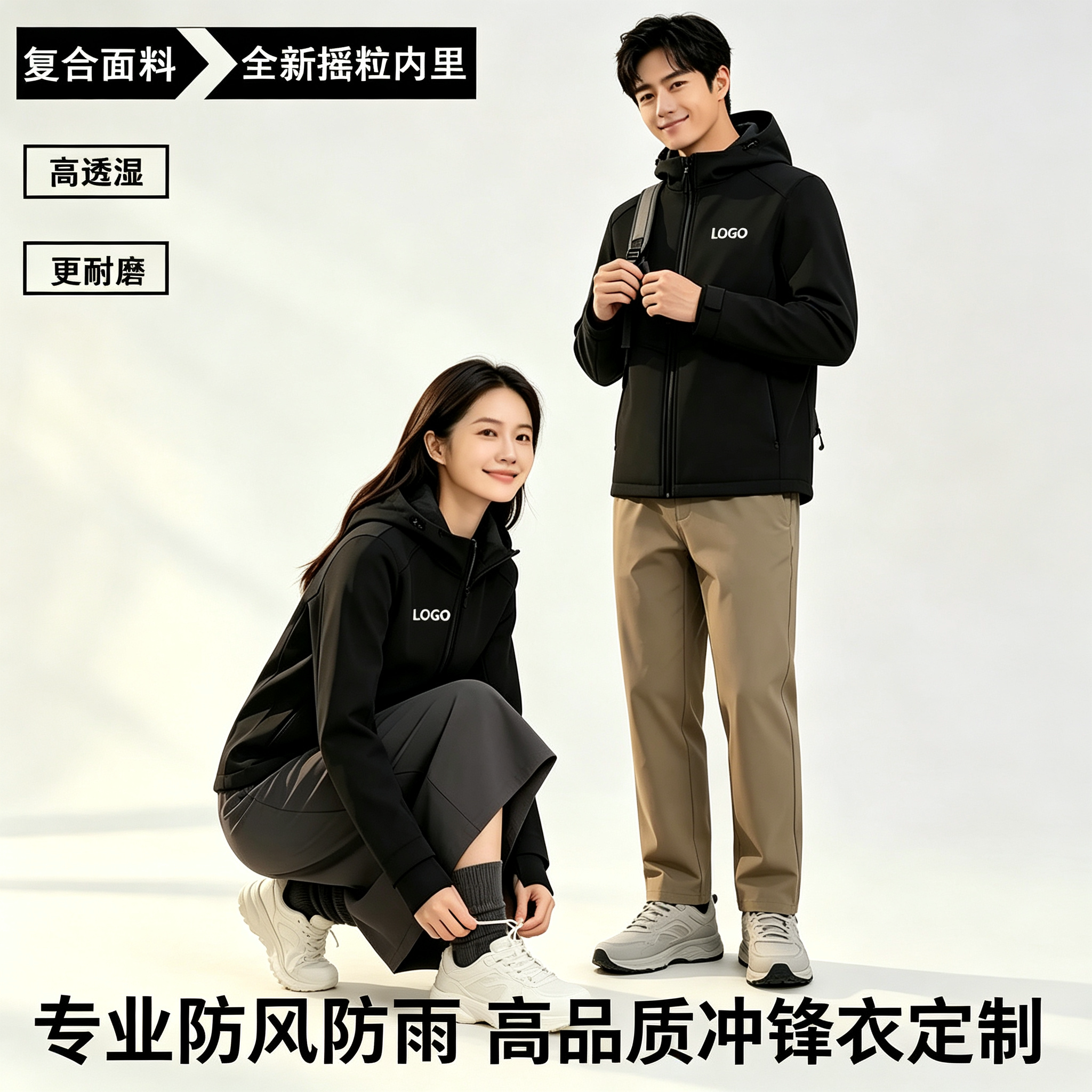 高端软壳连帽冲锋衣团体定制图片