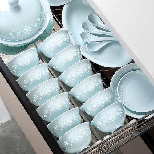景德镇玲珑瓷福字碗碟套装家用