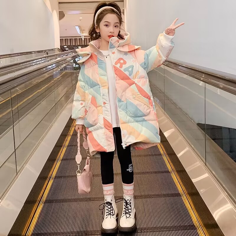 女童羽绒服加厚中长款白鸭绒外套